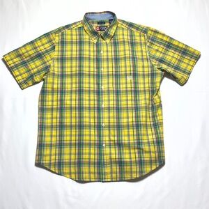Chaps Yellow & Green Plaid‎ Casual Button Down Short Sleeve XL Shirt Excellent